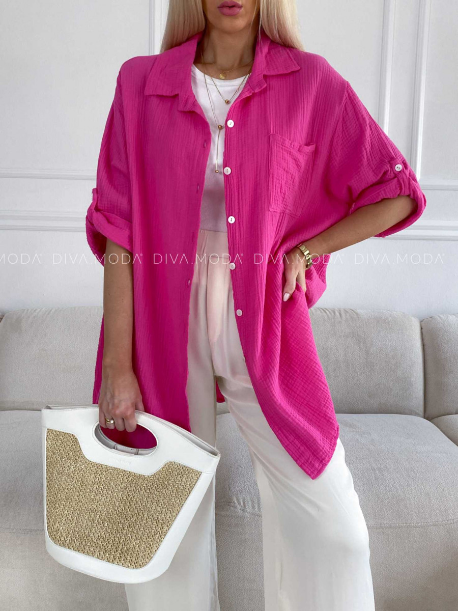 Oversize bavlnená mušelínová košeľa fuchsia M 269