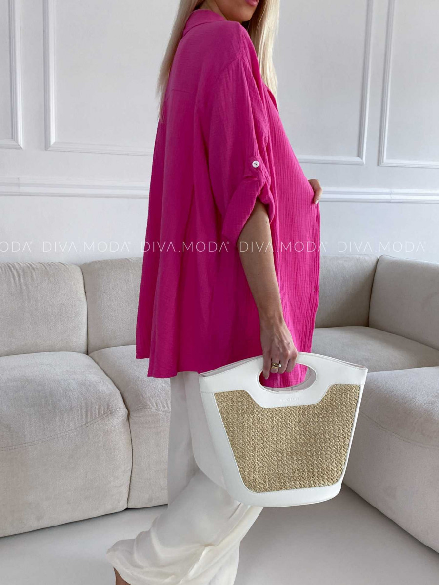Oversize bavlnená mušelínová košeľa fuchsia M 269