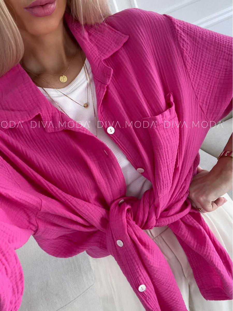 Oversize bavlnená mušelínová košeľa fuchsia M 269