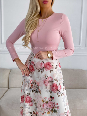 Saténová kvetovaná midi sukňa cream M 286