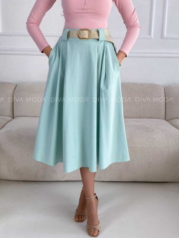 Tulipánová midi sukňa s opaskom mint M 283