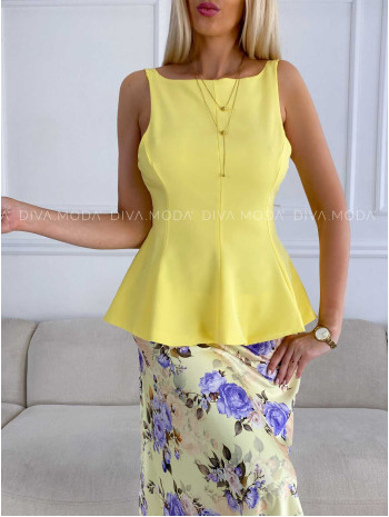 Peplum top s výstrihom na chrbte a mašľou žltý M 292