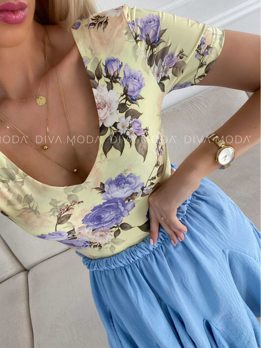 Kvetované body s V- výstrihom žlté M 290