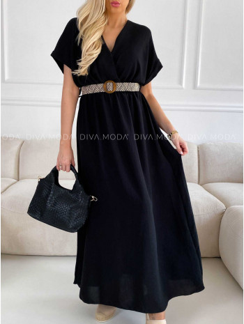 Maxi šaty s prepletaným opaskom čierne M 267