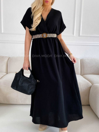 Maxi šaty s prepletaným opaskom čierne M 267