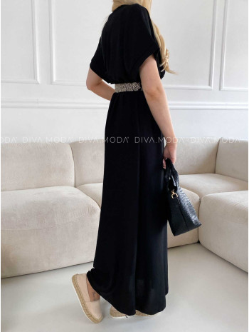 Maxi šaty s prepletaným opaskom čierne M 267