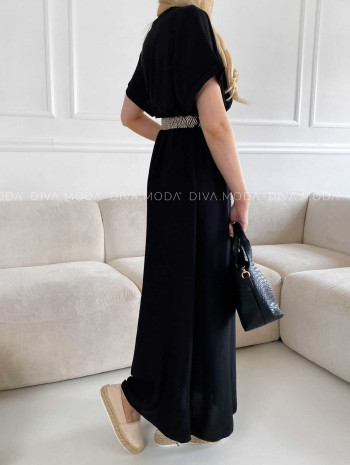 Maxi šaty s prepletaným opaskom čierne M 267