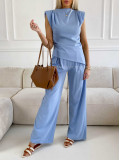 Elegantný komplet šikmý top + nohavice modrý M 301