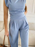 Elegantný komplet šikmý top + nohavice modrý M 301
