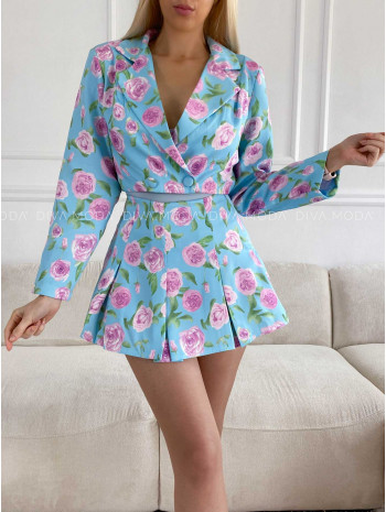 Skladaná skort sukňa kvetovaná modrá M 309