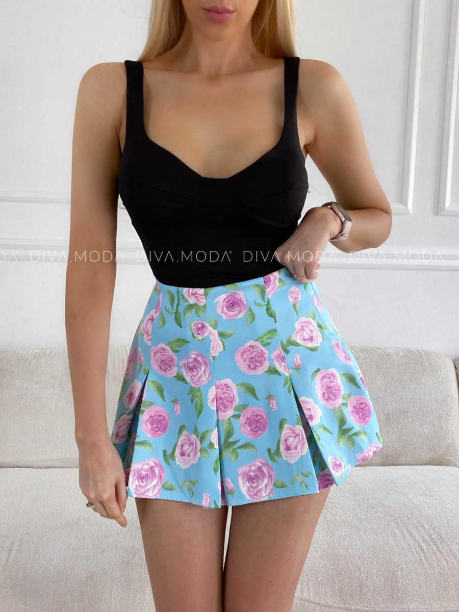 Skladaná skort sukňa kvetovaná modrá M 309