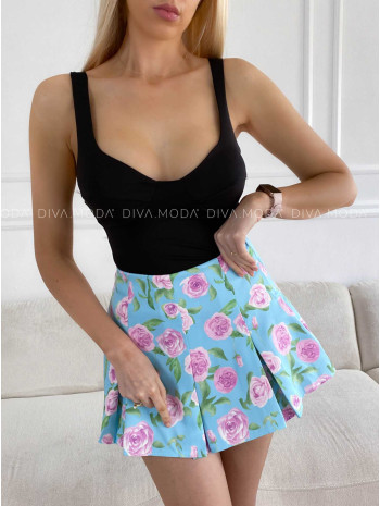 Skladaná skort sukňa kvetovaná modrá M 309 Skladaná skort sukňa kvetovaná modrá M 309
