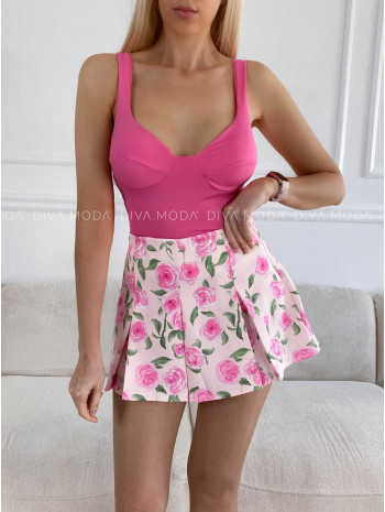 Skladaná skort sukňa kvetovaná ružová M 309 Skladaná skort sukňa kvetovaná ružová M 309