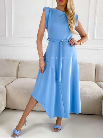 Midi šaty asymetrické s opaskom modré M 256