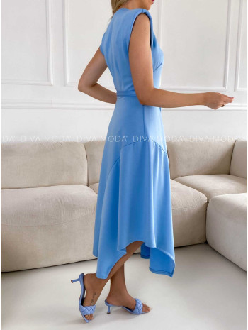 Midi šaty asymetrické s opaskom modré M 256