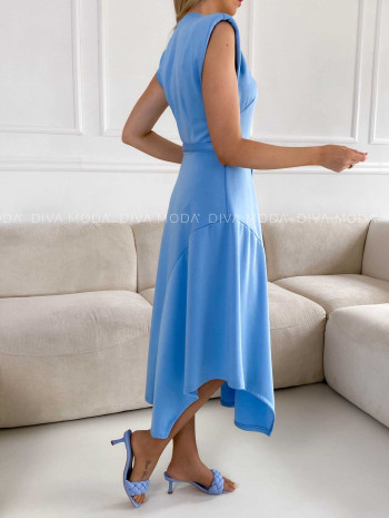 Midi šaty asymetrické s opaskom modré M 256