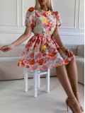 Elegantný komplet kvetovaná košeľa + sukňa M 324