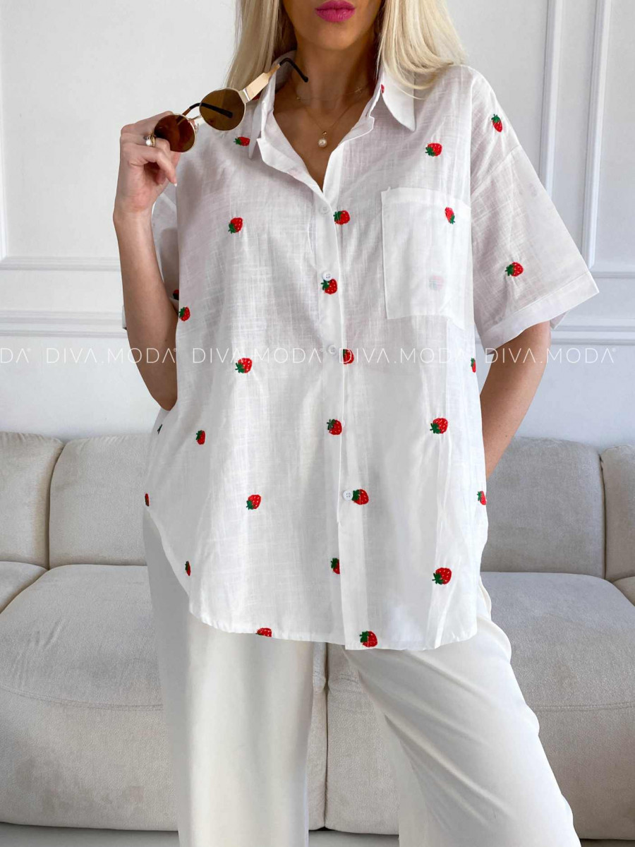 Oversize bavlnená košeľa strawberry biela M 330