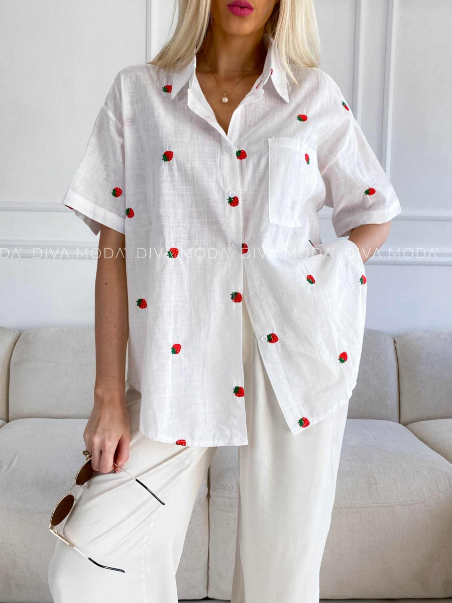Oversize bavlnená košeľa strawberry biela M 330