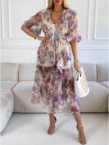 Tylové maxi šaty kvetinové M 326