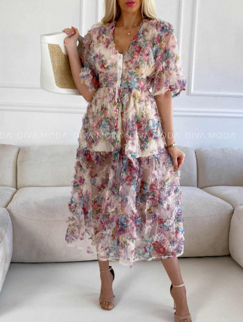 Tylové maxi šaty kvetinové M 326