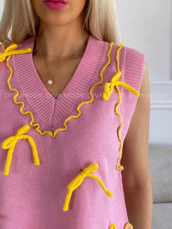 Úpletová vesta s mašličkami ružová M 331