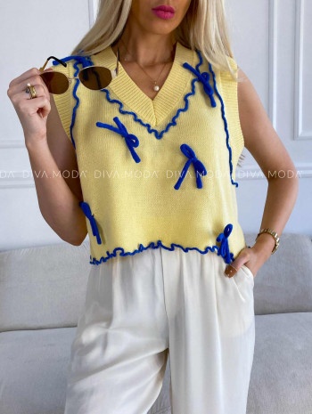 Úpletová vesta s mašličkami žltá M 331