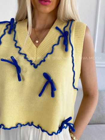 Úpletová vesta s mašličkami žltá M 331