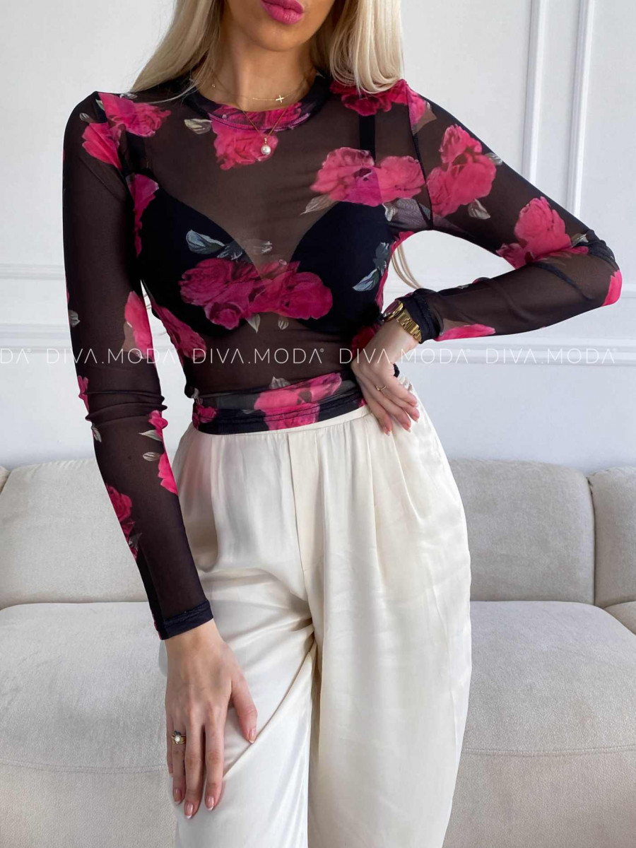 Sieťovaný top rose čierny M 323