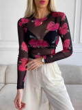 Sieťovaný top rose čierny M 323