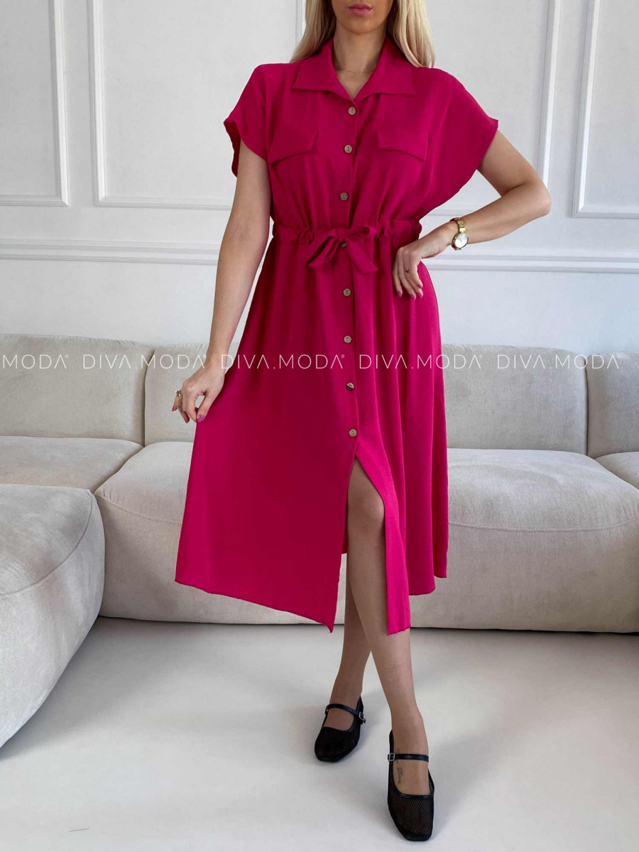 Midi košeľové šaty na gombíky fuchsia M 332