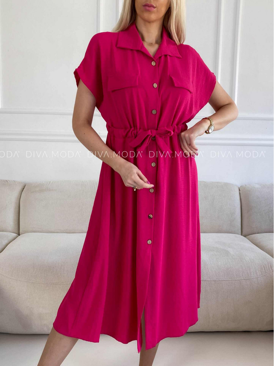 Midi košeľové šaty na gombíky fuchsia M 332