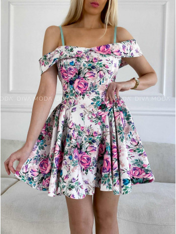 Kvetované šaty s odhalenými ramenami a mašľou Deana M 340