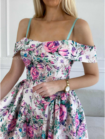 Kvetované šaty s odhalenými ramenami a mašľou Deana M 340