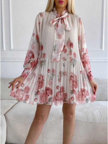 Ľahké kvetované šaty s plisom a kvetmi Mia smotanové M 344