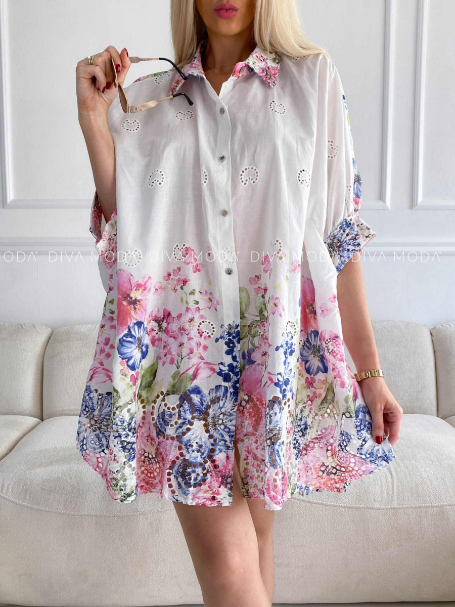 Oversize dietovaná tunika / košeľa s kvetmi M 342