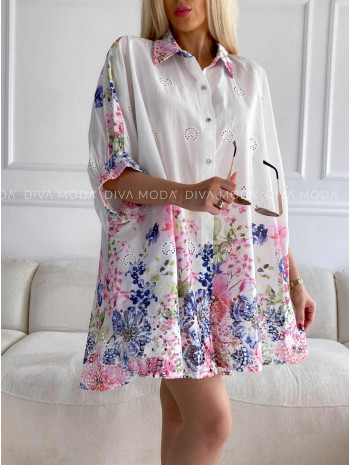 Oversize dietovaná tunika / košeľa s kvetmi M 342