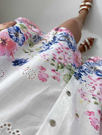 Oversize dietovaná tunika / košeľa s kvetmi M 342