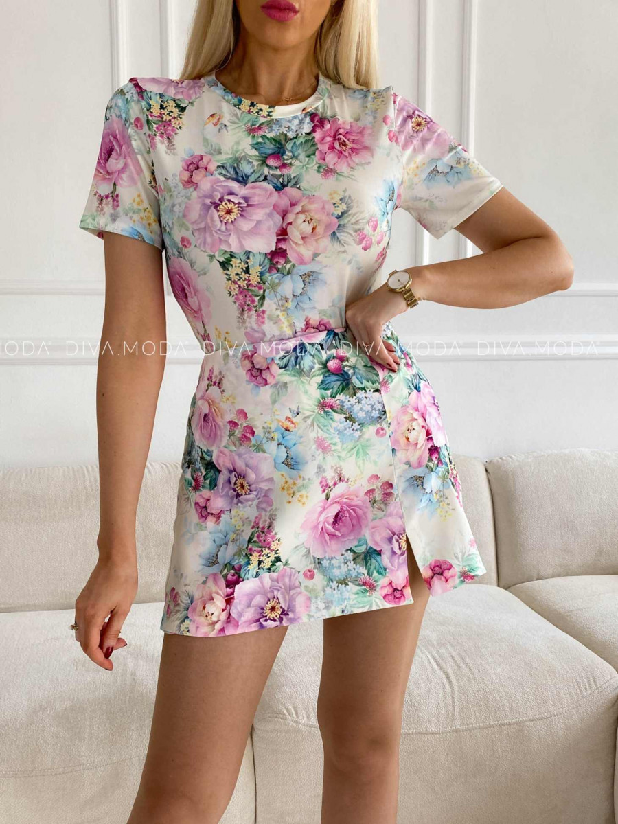 Kvetovaný komplet top + skort M 380