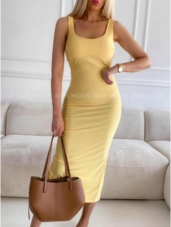 Priliehavé midi šaty na ramienka žlté M 376