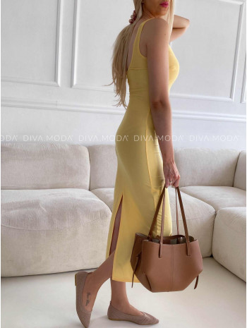 Priliehavé midi šaty na ramienka žlté M 376