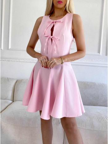 Krátke šaty s mašličkami ružové M 407