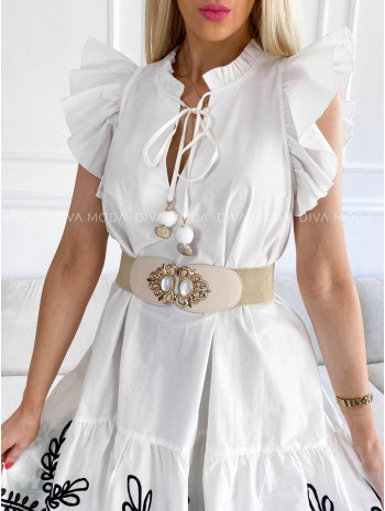 Šaty s volánmi a vyšívaním Elizza biele M 410