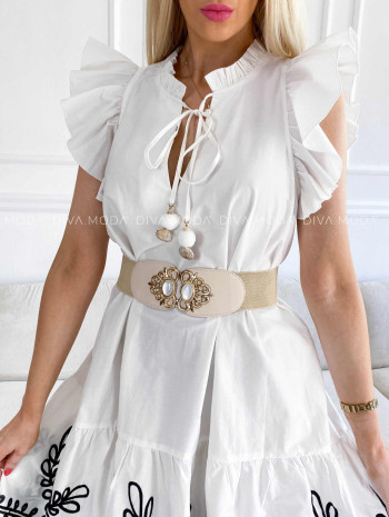 Šaty s volánmi a vyšívaním Elizza biele M 410