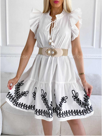 Šaty s volánmi a vyšívaním Elizza biele M 410