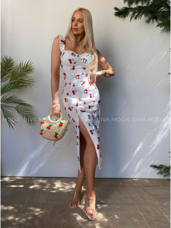 Midi šaty s volánikmi cherry biele M 423