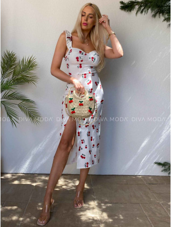 Midi šaty s volánikmi cherry biele M 423