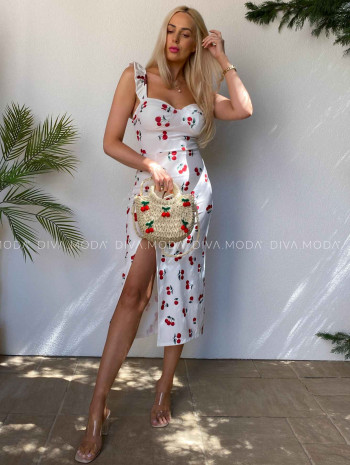 Midi šaty s volánikmi cherry biele M 423