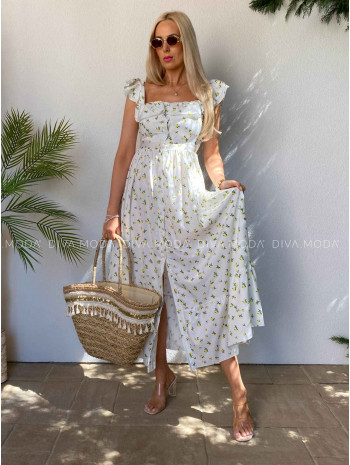 Ľahké citrónikové maxi šaty s volánikmi M 420