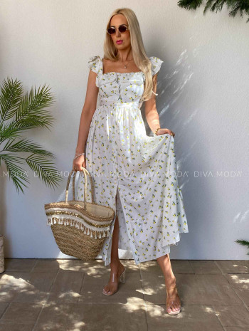 Ľahké citrónikové maxi šaty s volánikmi M 420